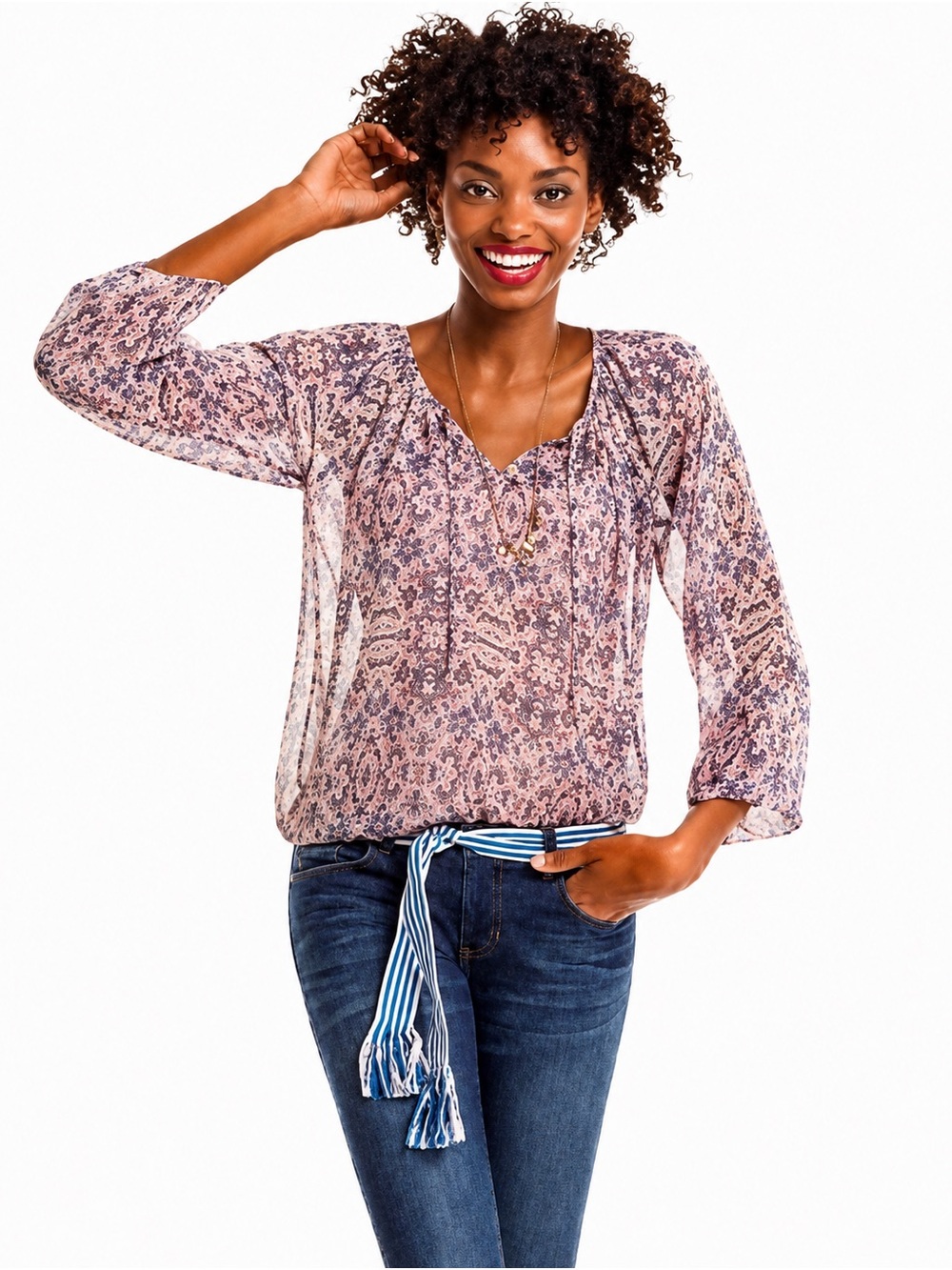 CAbi Siena Floral Peasant Blouse Size Small